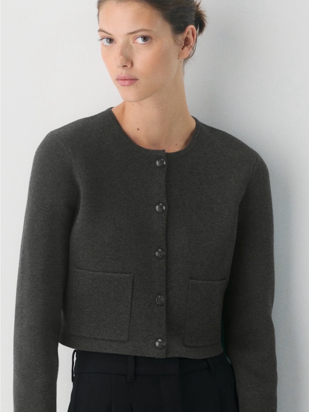 Aritzia Charcoal Gray Wool Button Cardigan